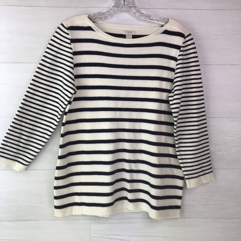 J. Crew Mixed Stripe Sweater Navy and White